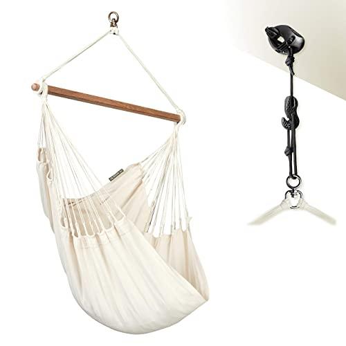 LA SIESTA Modesta Latte - Organic Cotton Basic Hammock Swing Chair with CasaMount Black Multipurpose Suspension