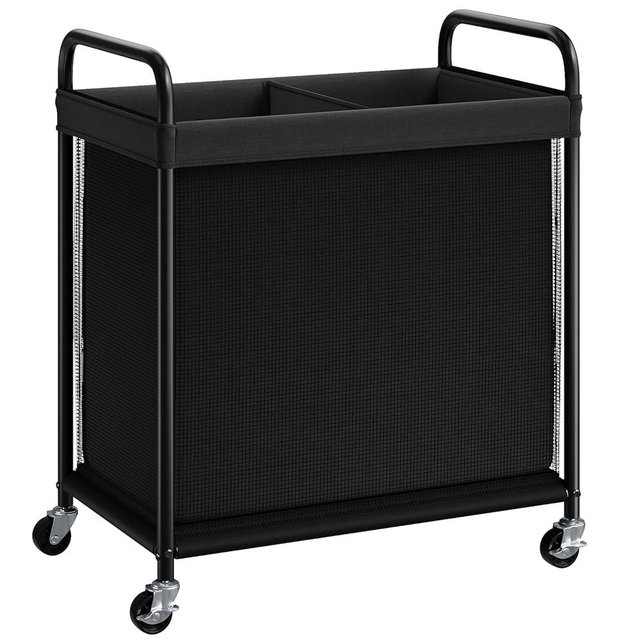 ELYKEN Laundry Hamper 2 Section, 100L Rolling Laundry Sorter with Removable Liner Bag, Laundry Basket with Wheels, Steel Frame with Metal Handle, Clothes Hamper Cart for Laundry Room & Bedroom
