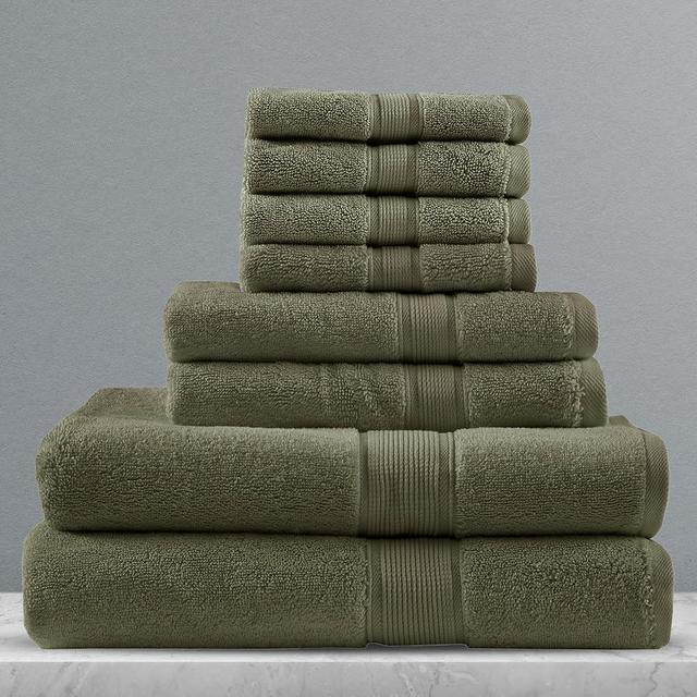 Madison Park Signature Bath Towel 800GSM 100% Cotton Luxurious Bathroom Towel Set Highly Absorbent, Quick Dry, Hotel & Spa Quality Towel Set for Bathroom, Multi-Sizes, Olive Green 8 Piece
