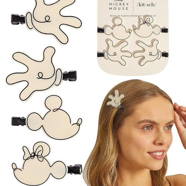 Kitsch Mickey/Minnie Creaseless Hair Clips - Stylish Makeup Hair Clips, Women's Hair Accessories, Ideal for Skincare Routine and Hairstyling (Cream) - 4 Pieces