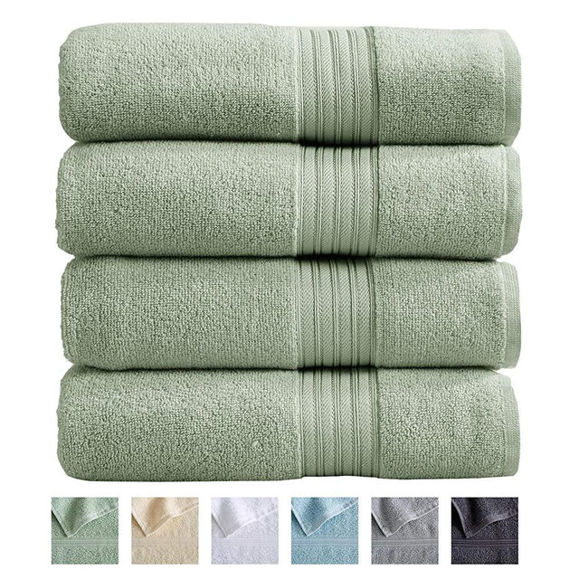Great Bay Home 4-Pack Bath Towel Set. 100% Cotton Bathroom Towels. Absorbent Quick-Dry Plush Bath Towels. Cooper Collection. (Bath Towels, Seagreen)