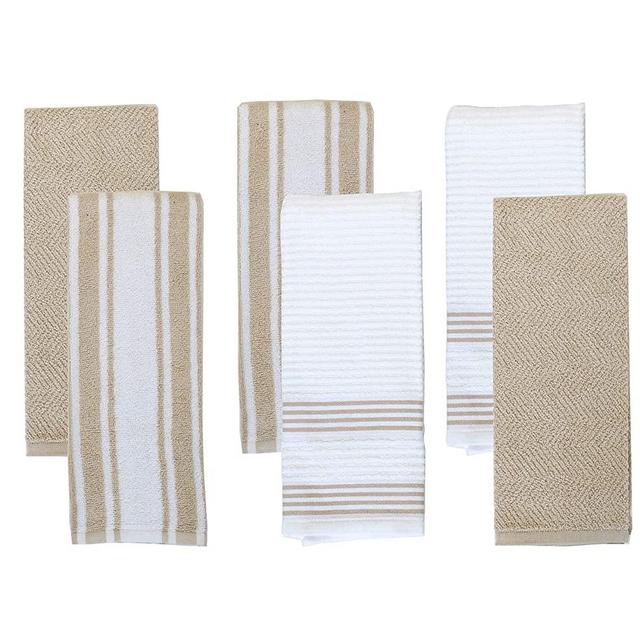 Weavely Kitchen Dish Towels - Set of 6 Cotton Terry Kitchen Towels - 100% Pure Cotton Fabric - Extra Absorbent and Super Soft Dish Towels for Kitchen - Multi-Purpose Cleaning Towels - Beige - Classic