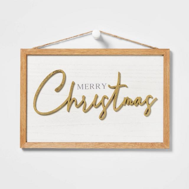 Merry Christmas with Wood Frame Hanging Sign - Wondershop™