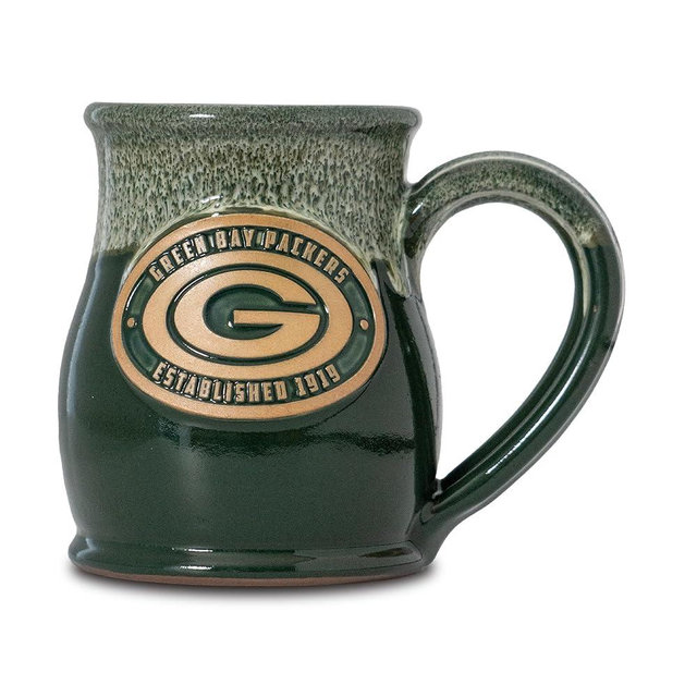 Greater Distance NFL Football Green Bay Packers 14 oz Two-Tone Tall Belly Mug, Handmade Large Ceramic Coffee Mug With Team Logo for True Fans, Premium Deneen Pottery Made in USA