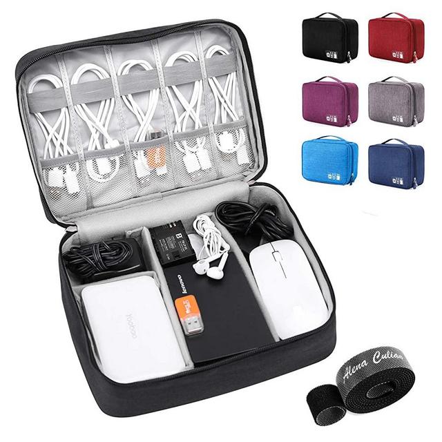 Electronic Organizer Travel Universal Cable Organizer Electronics Accessories Cases for Cable, Charger, Phone, USB, SD Card (Black)