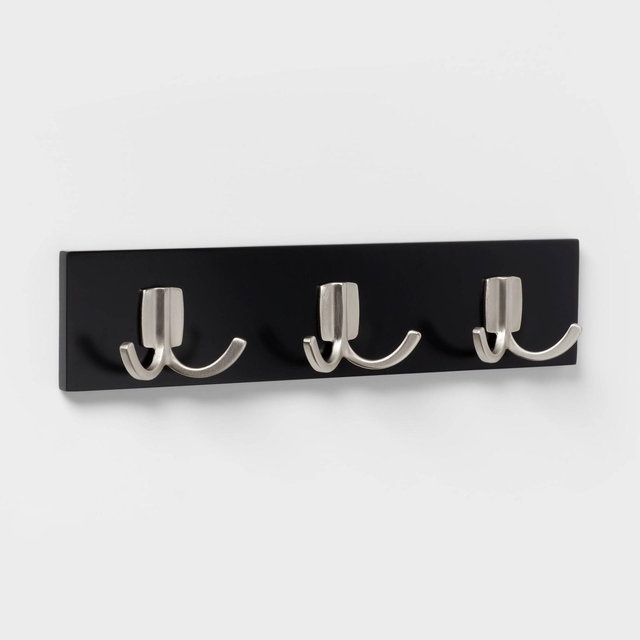 Modern Octopus 3 Rail Nickel Hooks Black - Brightroom™: Wall Mounted Decorative Hook Rack, Coat Rack, 3 Hooks