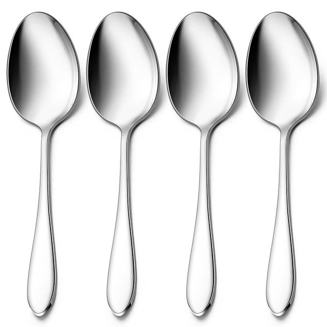 Stainless Steel Serving Spoons, E-far 4-Piece Metal Solid Spoons Hostess Serving Utensils Tablespoons Set for Catering Buffet Party Kitchen Restaurant, Dishwasher Safe