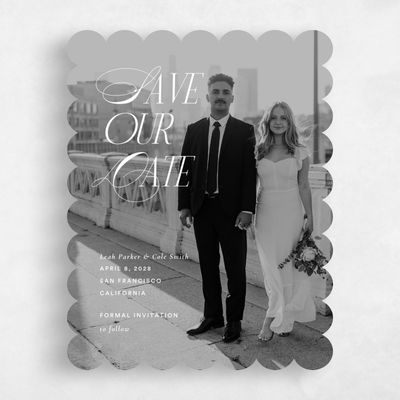 White Scalloped Wedding Save the Date - Marion Photo