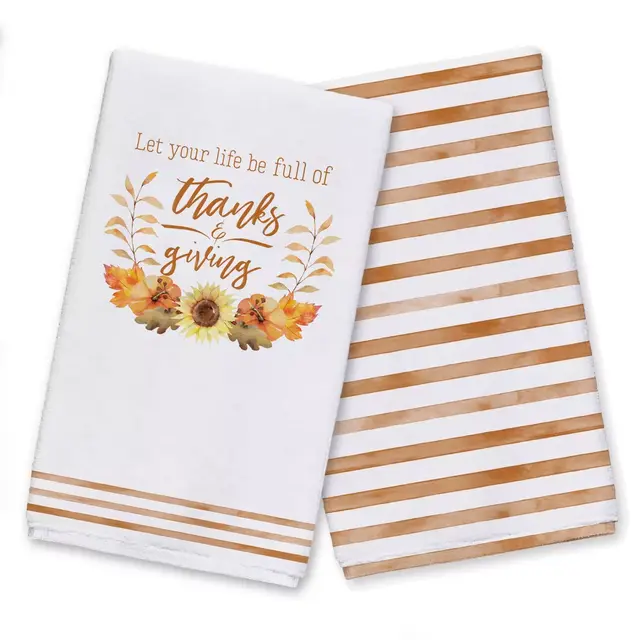 Full of Thanksgiving Fall Leaves Tea Towel Set
