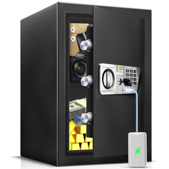 TOTOY 2.5 Cu Ft Large Safe Box For Home Documents with Type-C External Power - Steel Security Safe and Lock Box with Electronic Keypad, LED Sensor Light- Safety Box For Cash, Jewelry, Valuables