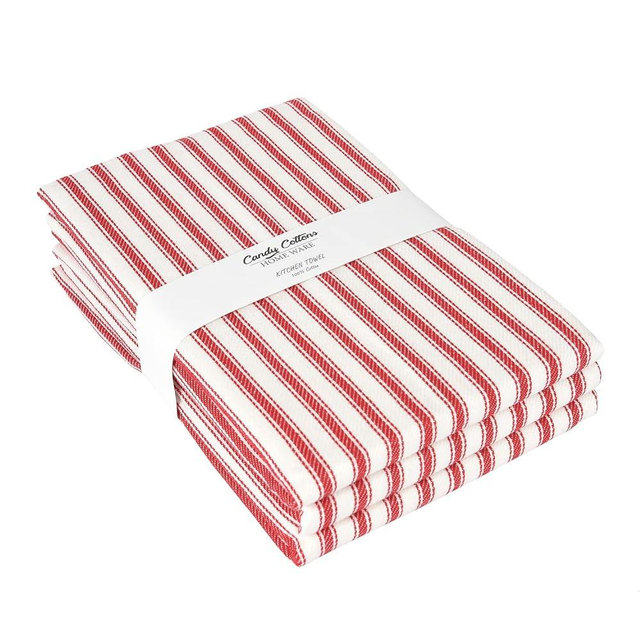 Candy Cottons Stripe Kitchen Towels Decor Hanging Loop Dish Towels Boho Stripe Absorbent Festive Gift Set of 3 Pantry Reversible Reusable 18x28 Inch Kitchen Dish Towels|Spring French Stripe| Red