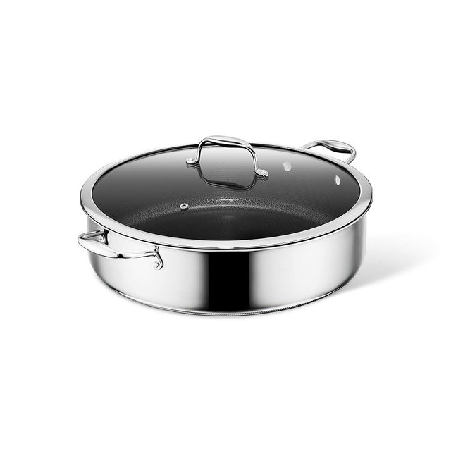 HexClad Hybrid Nonstick 10-Quart Deep Sauté Pan with Tempered Glass Lid, Stay-Cool Handle, Dishwasher-Friendly, Oven-Safe Up to 900°F, Induction Ready, Compatible with All Cooktops