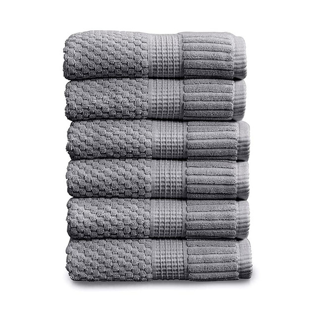 100% Cotton Hand Towel 6 Pack | Super Soft & Absorbent Quick-Dry Hand Towels 16" x 28" |Textured and Durable Cotton | Trinity Collection (6 Pack Hand Towel, Charcoal Grey)