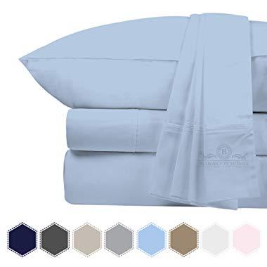 Bluemoon Homes 800 Thread Count 100% Egyptian Cotton 4 PC Solid Pattern Bed Sheet Set, Long Staple Combed Cotton for Soft & Silky Sateen Weave, Fits Mattress Upto 18'' DEEP Pocket (Sky Blue, King)