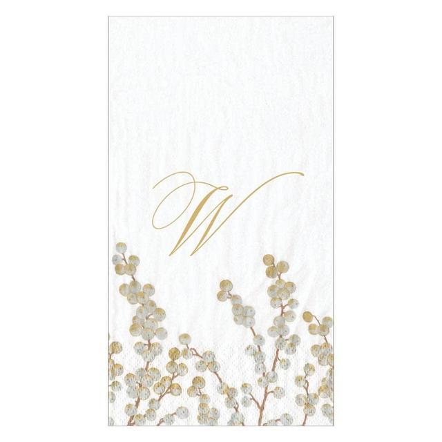 Caspari Berry Branches Single Initial Paper Guest Towel Napkins Letter W - Four Packs of 15