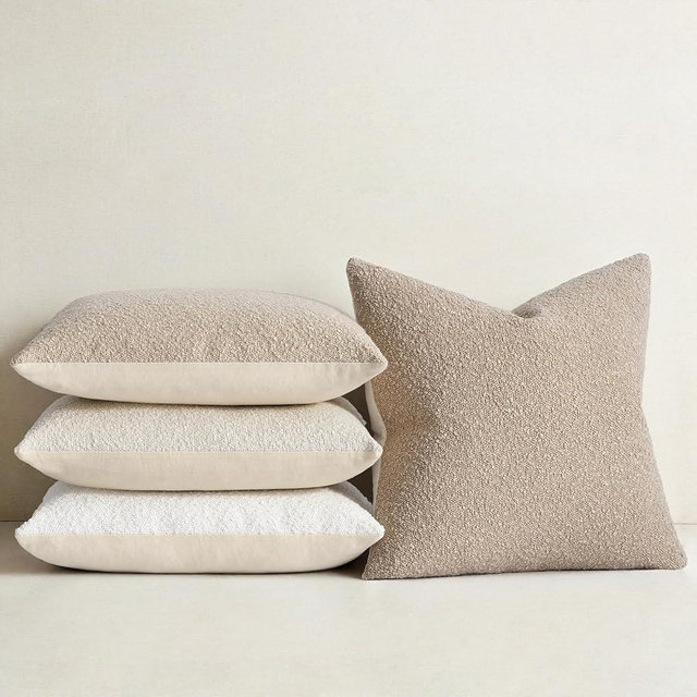 Topfinel Boucle Decorative Pillow Covers 18x18 Inches Set of 4 Neutral Cream Ivory White Pillowcase with Linen Cotton Back Chair Sofa Modern & Minimal Living Room Spring Home Decor