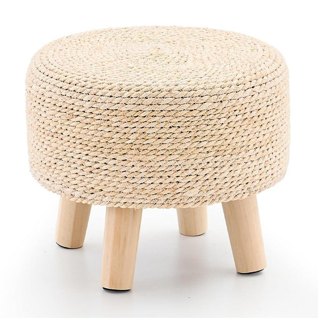 Wimarsbon Round Foot Stool Natural Seagrass Poufs Ottoman Hand Weave Footrest Stool for Couch Desk Extra Seat Step Stool with Solid Wood Legs for Hallway Patio Lounge Natural