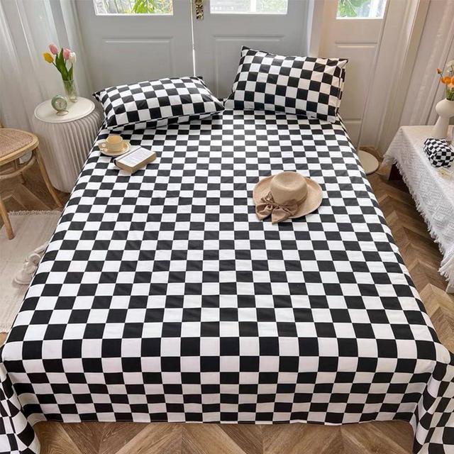 CLOTHKNOW Black Plaid Queen Sheet Set 4Pcs Checker Bedding Sheets 1 Fitted Sheet 1 Flat Sheet with 2 Pillowcases Black White Bedding Queen Bed Sheet Set