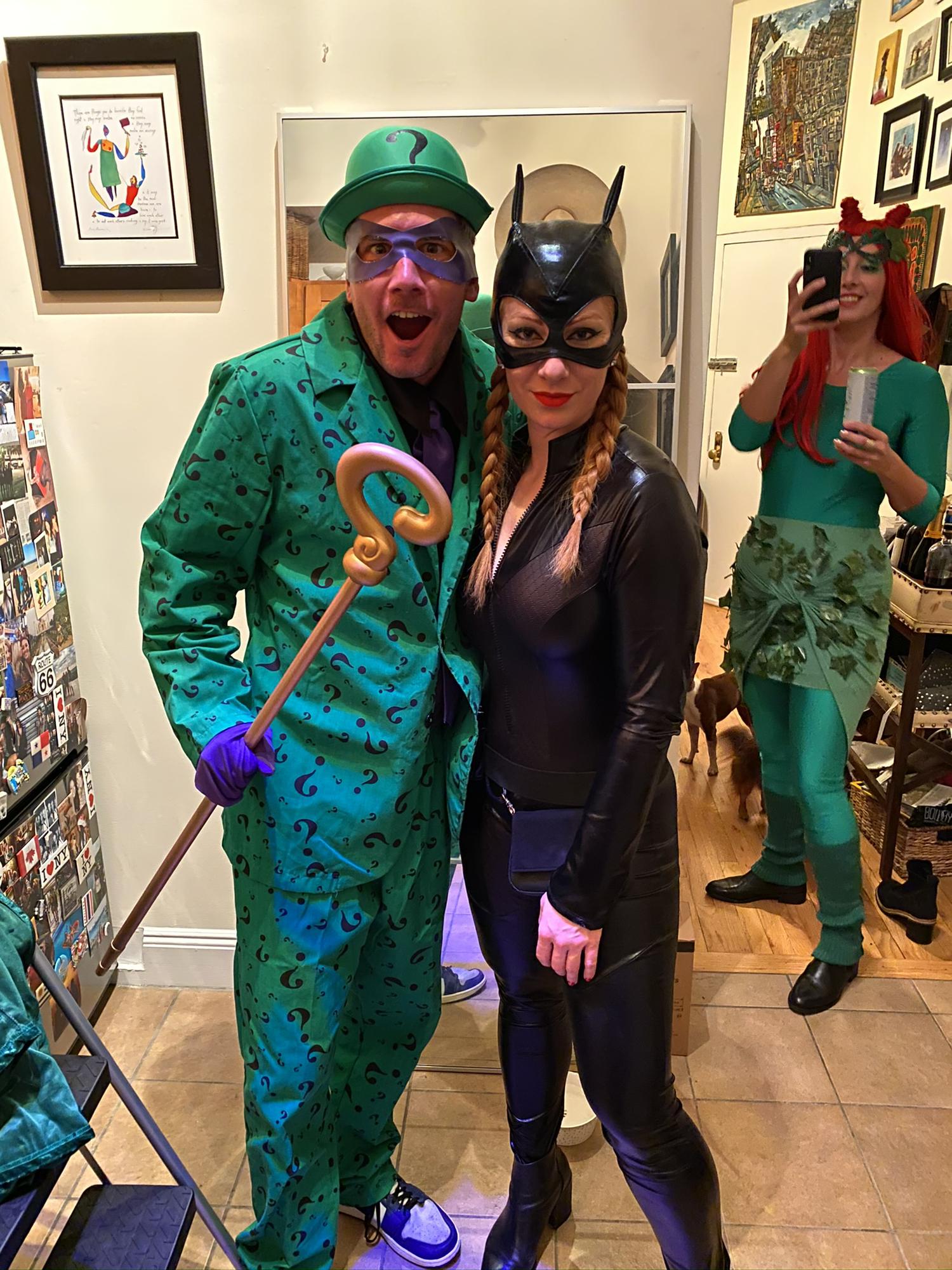 The Joker and Catwoman for our first ever NYC Halloween Parade float! October 2019. Maid of Honor, Sarah, in the back!