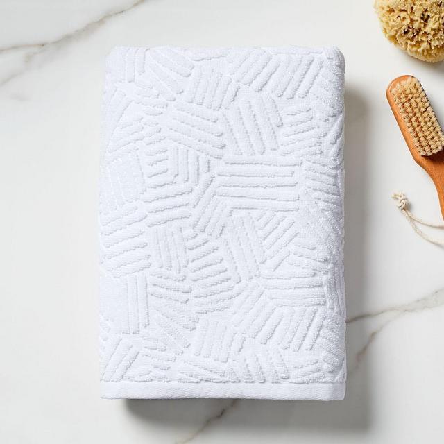 Organic Dashed Lines Sculpted Towel, Bath Towel, White