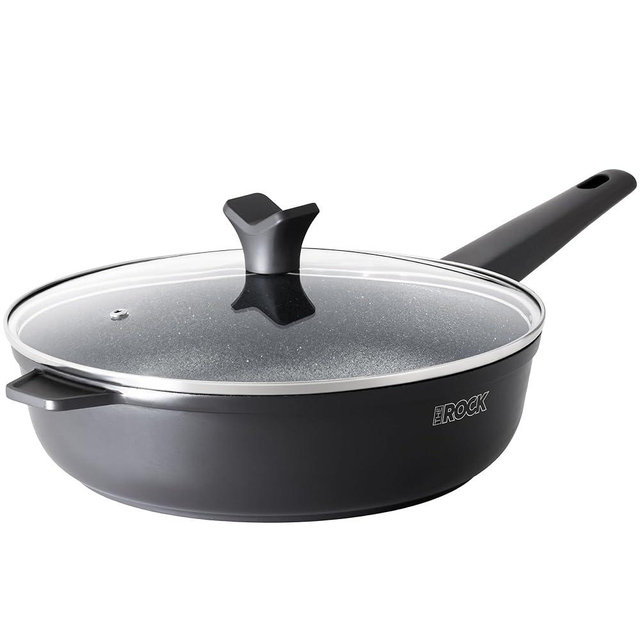 THE ROCK SOHO 4 Qt Nonstick Deep Frying Pan Skillet with Glass Lid, 11 Inch Large Deep Frying Pan, Non Stick Saute Pan – Stay-cool Handle, Induction Compatible, Oven & Dishwasher Safe, Black