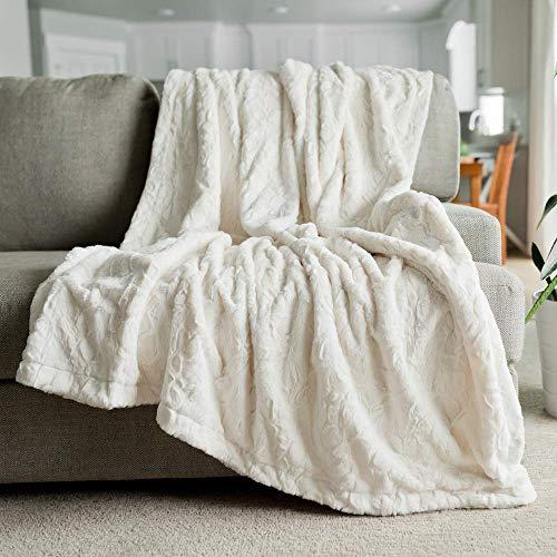 GRACED SOFT LUXURIES Softest Warm Elegant Cozy Faux Fur Home Throw Blanket (Solid Ivory, Large 50" x 60")