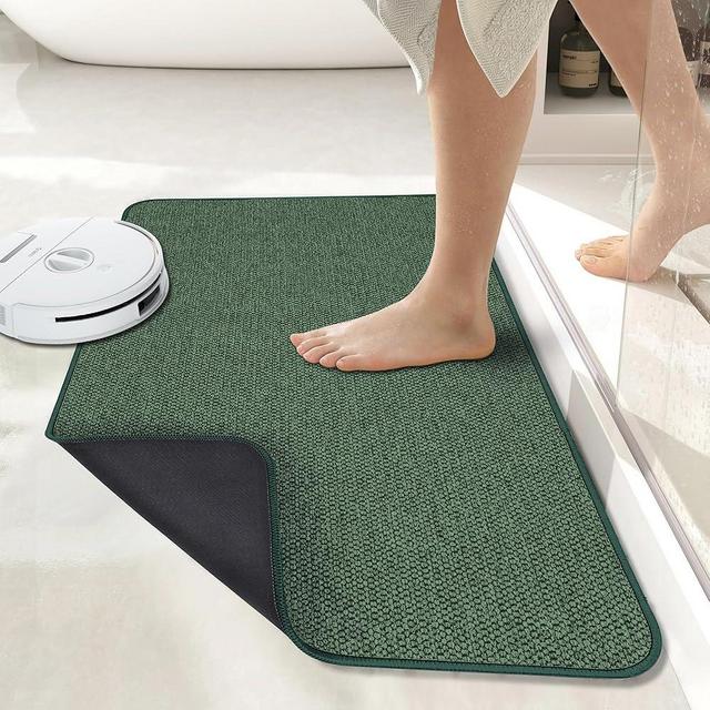 Bath Mat,Ultra Thin Bathroom Rugs,Rubber Bath Mats for Bathroom,Quick Dry,Non-Slip,Machine Washable,Fit Under Door,Super Absorbent Bath Rugs Floor,Shower Outside,Sink.(Green,17''x27'')