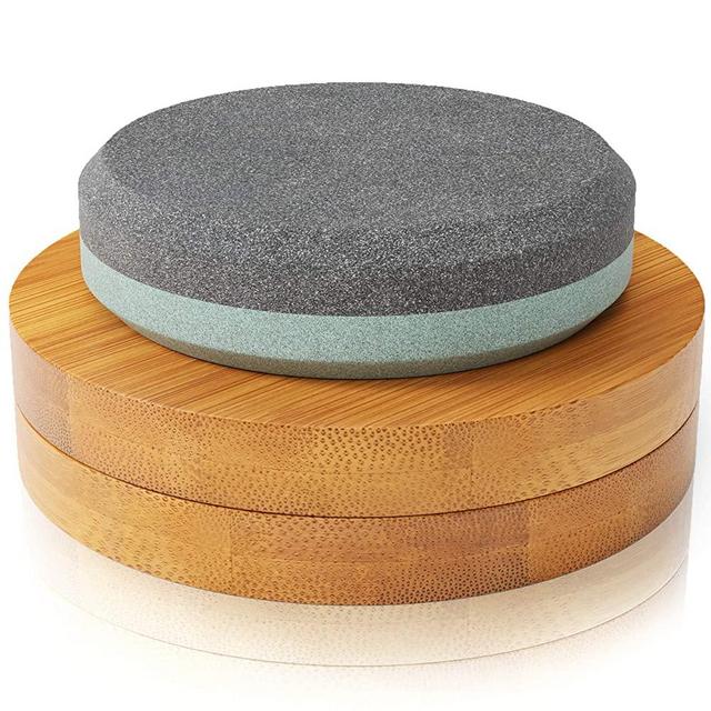 Sharp Pebble Puck/Disk - Axe/Hatchet Large Sharpening Stone- Whetstone Blade & Tool Sharpener- Dual Grit Multipurpose Waterstone Sharpener with Bamboo Box