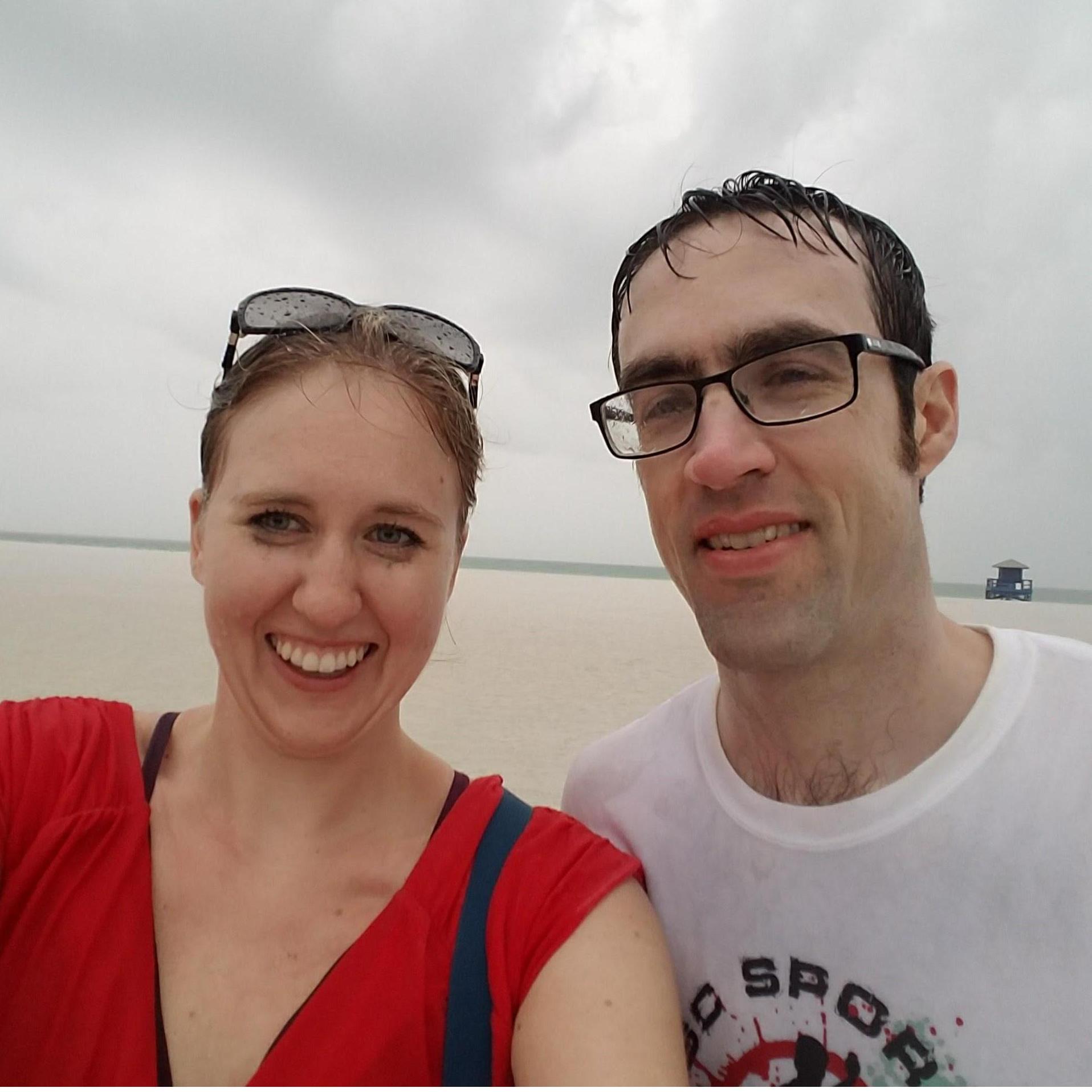 We walked for miles on a Florida beach and got caught in a rainstorm. We both ended up with colds.