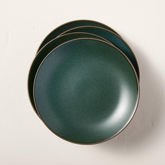 4pk Stoneware Exposed Rim Appetizer Plate Set Dark Green - Hearth & Hand™ with Magnolia