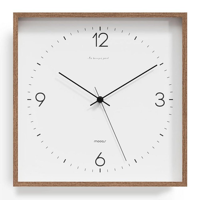 mooas Wooden Frame Flatwood Wall Clock,12" Non-Ticking Sweep Movement Decorative Battery Operated Wall Clock for Home Living Room Kitchen Bedroom Office School (Dark Brown)