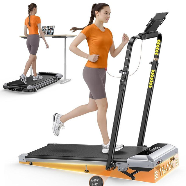 TOPUTURE Walking Pad Treadmill with 12% Incline, 6 in 1 Folding Treadmill with Adjustable Handle Bar for Home/Office, Under Desk Treadmills Portable Walking Pad with App, Remote Control & LED Display