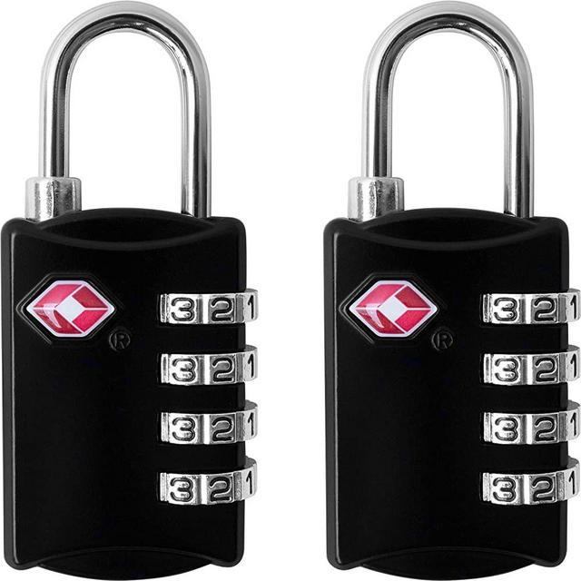 TSA Luggage Locks (2 Pack) - 4 Digit Combination Steel Padlocks - Approved Travel Lock for Suitcases & Baggage - Black