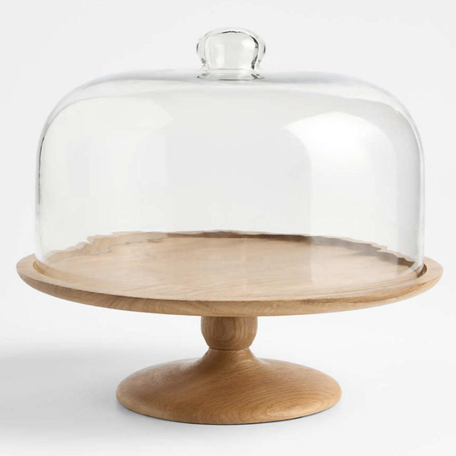 Madeira Oak Wood Cake Stand with Glass Lid