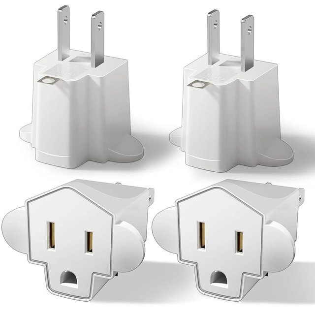 Portable 3 Prong to 2 Prong Outlet Adapter, Fireproof 392℉ 3-2 Prong Adapter Converter, Heavy Duty Wall Plug Adapter for Household Appliances Industrial, 1875W Max, 4 Packs
