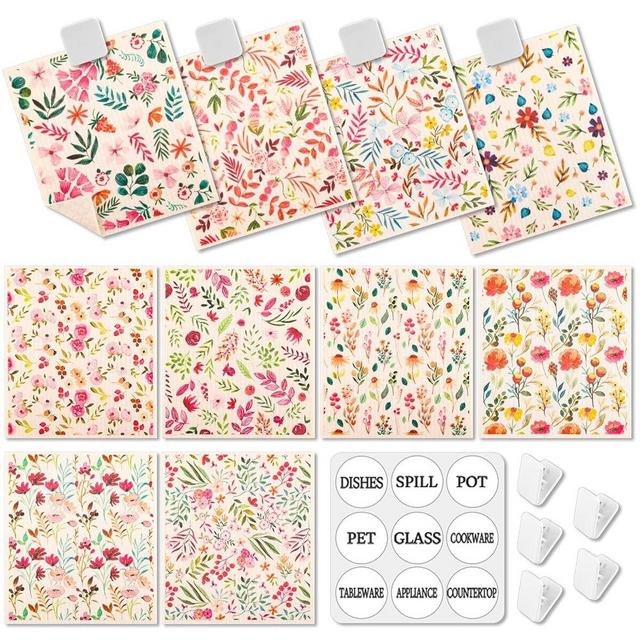 Lucomb 10 Pack Swedish Dishcloths with Hooks, Cellulose Reusable Kitchen Towels Super Absorbent Paper Towels Dish Cloth for Home Kitchen Dishes Cleaning (Quick Drying & Washable Decorative)