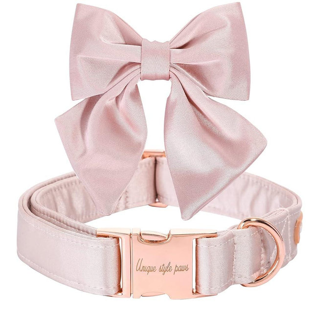 Unique Style Paws Silk Pink Color Adjustable Durable Collar with Bow Wedding Bow Tie for X-Small Puppy and Cats