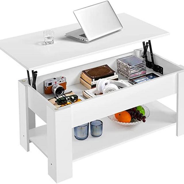 Yaheetech Lift Top Coffee Table w/Hidden Storage Compartment and Open Storage Shelf - Lift Tabletop Center Table for Living Room Reception Room, Painted White