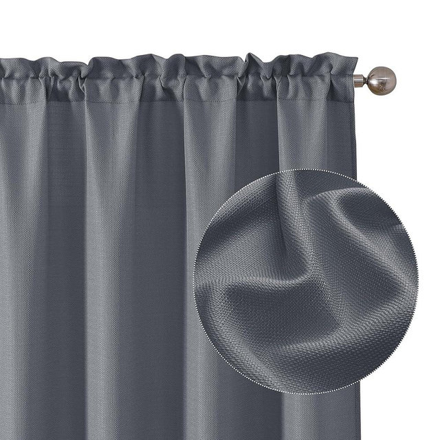 Chyhomenyc Dark Grey Curtains 63 Inch Length 2 Panels, Faux Linen Textured Semi Sheer Light Filtering Soft Airy Rod Pocket Window Treatment Drapes for Living Room Bedroom, Each 40" Wx63 L