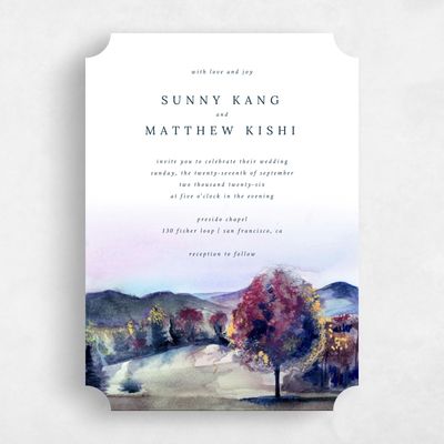 Purple Ticket Wedding Invitation - Montecillo Portrait