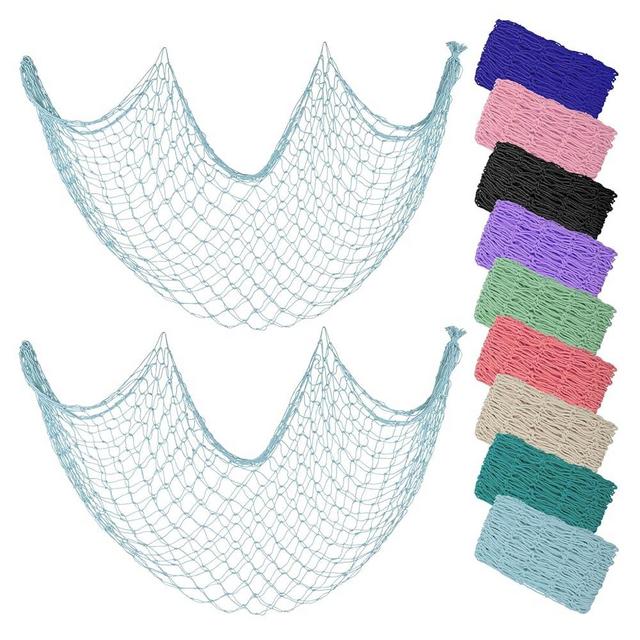 ZUEXT Fish Netting Decoration Light Blue 80x40 Inch, 2 Pack Large Picture Fish Net,Wall Photo Hanging Fishnet for Nautical Mermaid Pirate Ocean Theme Hawaii Beach Under The Sea Party Decoration