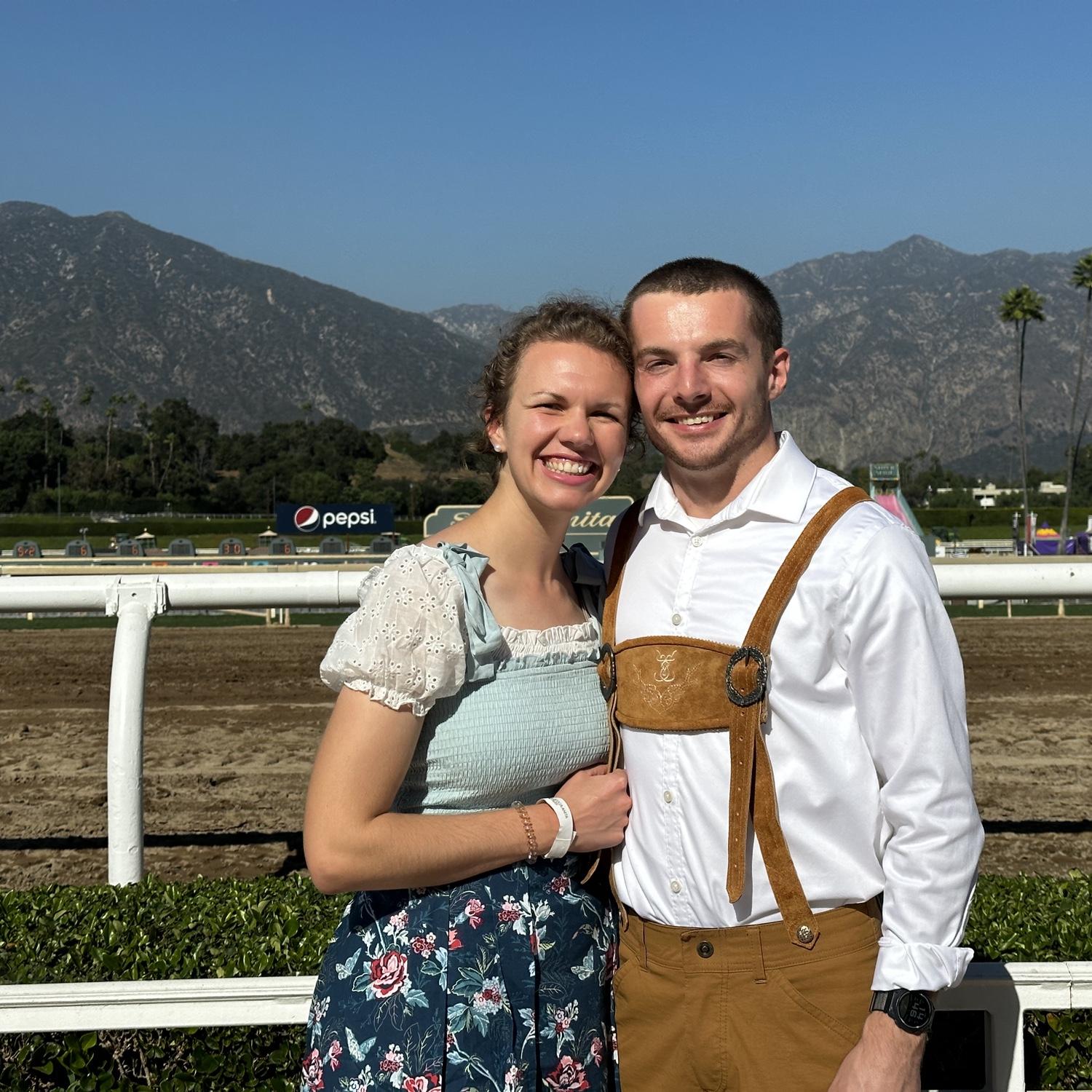 Horse racing meets Oktoberfest meets Brendan's lederhosen sewing skills.