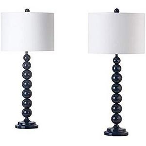 Safavieh Lighting Collection Jenna Navy Stacked Ball 31-inch Table Lamp, (Set of 2) Shade