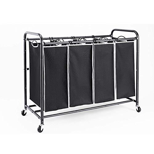 ROMOON 4 Bag Laundry Sorter Cart, Laundry Hamper Sorter with Heavy Duty Rolling Wheels for Clothes Storage, Black