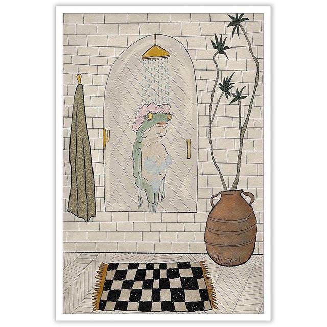 Funny Frog Bathroom Wall Art Print Poster Aesthetic Cute Frog Picture Bathroom Wall Decor 12X16 in Unframed