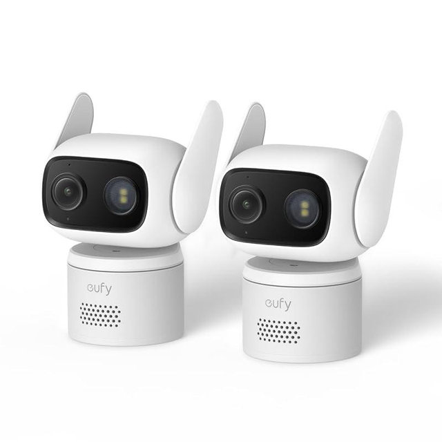 eufy Security Camera C31(2-Pack),Indoor/Outdoor Camera,IP66,Spotlight-Free Color Night Vision,360° Coverage Pan &Tilt, AutoTracking,AI Human/Vehicle/Pet/Cry Detection,24/7 Recording, No Subscription