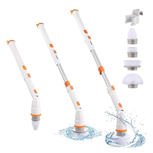 Electric Spin Scrubber, KiKoLin 2 Speed Control Tub Scrubber, Cordless Cleaning Brush Power Scrubber for Bathroom, Floor, Kitchen with 4 Replaceable Brush Heads and Adjustable Extension Long Handle