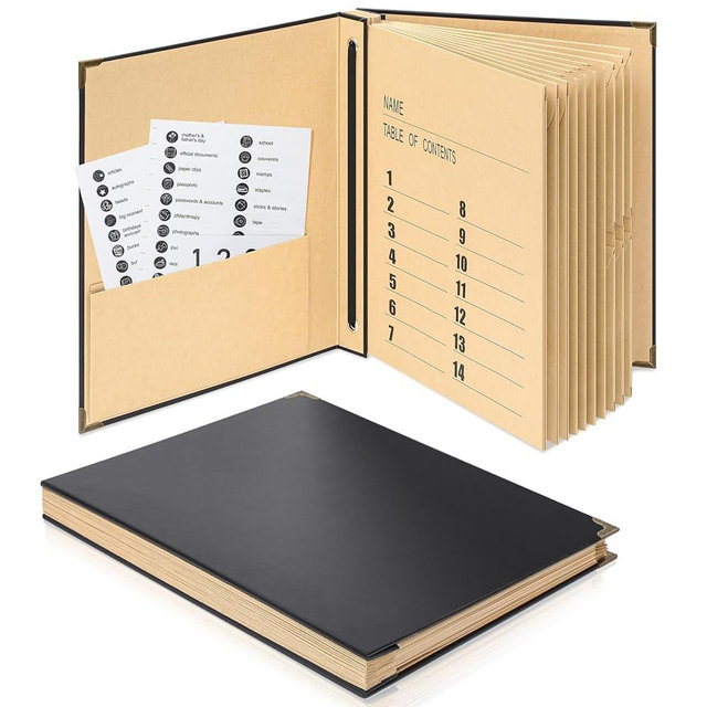 Marspark Important Document Organizer with Labels, Expanding File Folder, Family Document Organizer Binder for Important Papers, Letters, Photos, Passports(Black)