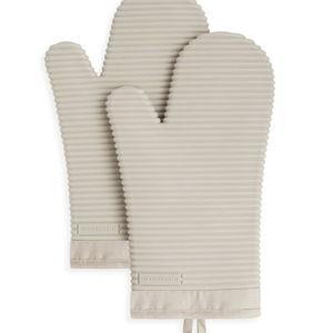 KITCHENAID Ribbed Soft Silicone Oven Mitt 2-Pack Set, 7.5"x13", Milkshake