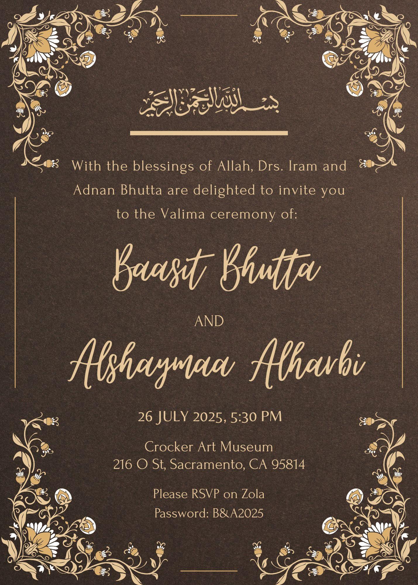 The Wedding Website of Baasit Bhutta and AlShaymaa Alharbi